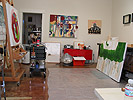 Los Angeles mixed media artist, Ayin Es - Moppet studio, interior full space, wide shot
