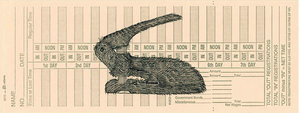 Bunnyhole Punch, inkjet print on time card by Ayin Es