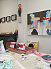 Los Angeles mixed media artist, Ayin Es - Moppet studio, interior working space with wallet and pills