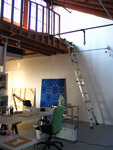 Los Angeles mixed media artist, Ayin Es: Studio H3 at Angels Gate Cyltural Center, interior east