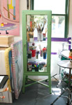 Los Angeles mixed media artist, Ayin Es: Rubber Soul Studio, glass brush cabinet