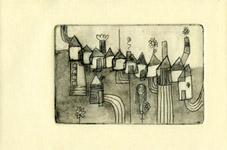 Houses, a mixed media Artist's book by Carol Es - showing one of two etchings