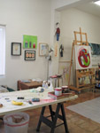 Los Angeles mixed media artist, Ayin Es: Moppet Studio, image of workspace