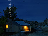 Up To Now Movie by Carol Es, Jonathan Nesmith and Susan Holloway, animation still of cabin in Joshua Tree, CA