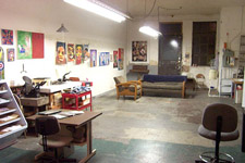 Los Angeles mixed media artist, Ayin Es: three. gallery studio, studio behind storefront